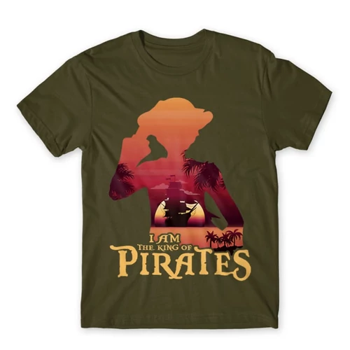 Khaki One Piece férfi rövid ujjú póló - I Am The King Of Pirates