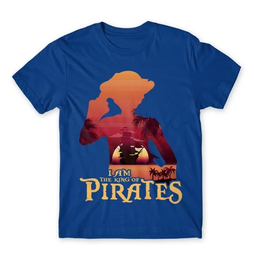 Királykék One Piece férfi rövid ujjú póló - I Am The King Of Pirates