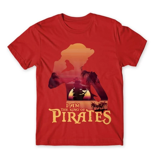 Piros One Piece férfi rövid ujjú póló - I Am The King Of Pirates