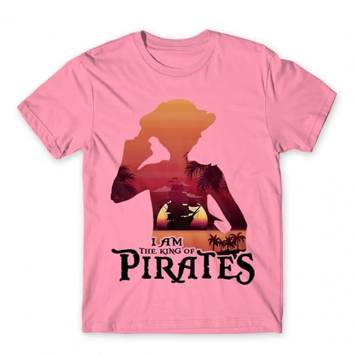Világos rózsaszín One Piece férfi rövid ujjú póló - I Am The King Of Pirates
