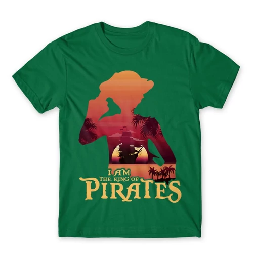 Zöld One Piece férfi rövid ujjú póló - I Am The King Of Pirates