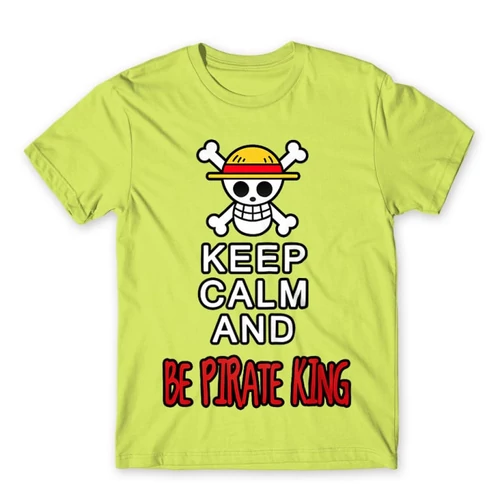 Almazöld One Piece férfi rövid ujjú póló - Keep Calm and Be Pirate King
