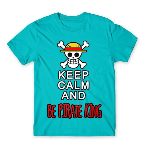 Atollkék One Piece férfi rövid ujjú póló - Keep Calm and Be Pirate King