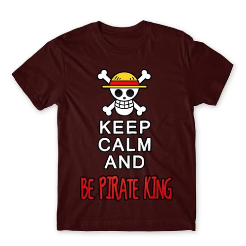 Bordó One Piece férfi rövid ujjú póló - Keep Calm and Be Pirate King