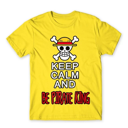 Citromsárga One Piece férfi rövid ujjú póló - Keep Calm and Be Pirate King