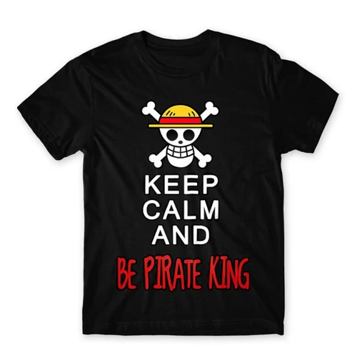 Fekete One Piece férfi rövid ujjú póló - Keep Calm and Be Pirate King
