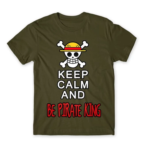 Khaki One Piece férfi rövid ujjú póló - Keep Calm and Be Pirate King
