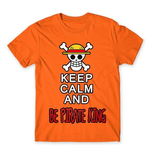 Narancs One Piece férfi rövid ujjú póló - Keep Calm and Be Pirate King