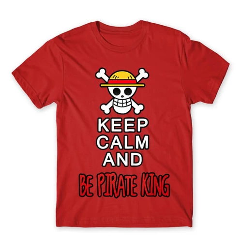 Piros One Piece férfi rövid ujjú póló - Keep Calm and Be Pirate King