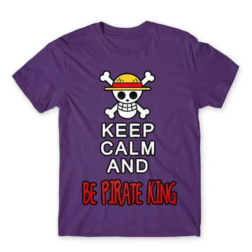 Sötétlila One Piece férfi rövid ujjú póló - Keep Calm and Be Pirate King
