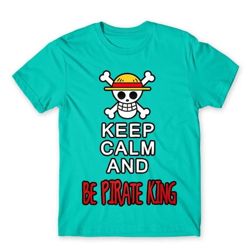 Türkiz One Piece férfi rövid ujjú póló - Keep Calm and Be Pirate King