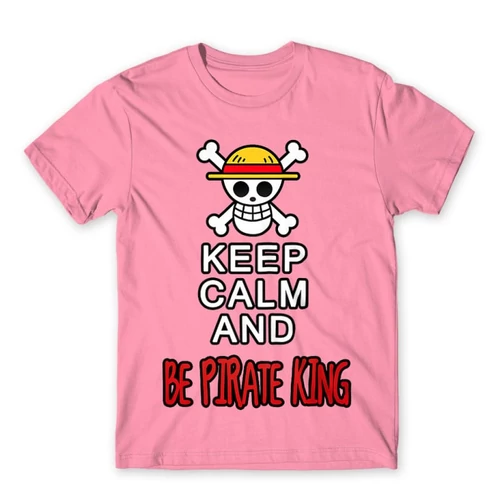 Világos rózsaszín One Piece férfi rövid ujjú póló - Keep Calm and Be Pirate King