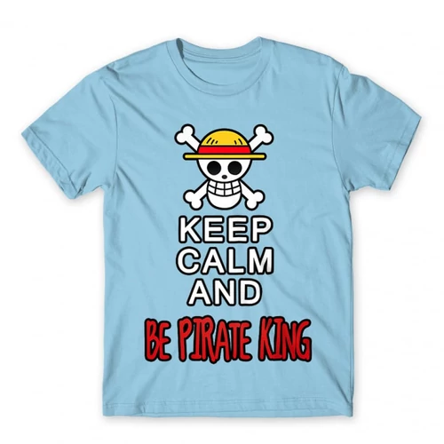 Világoskék One Piece férfi rövid ujjú póló - Keep Calm and Be Pirate King