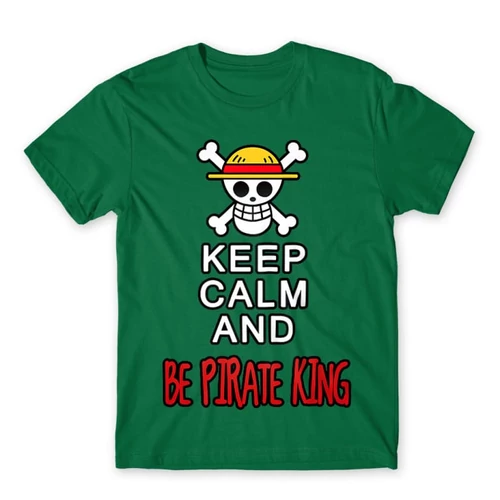 Zöld One Piece férfi rövid ujjú póló - Keep Calm and Be Pirate King
