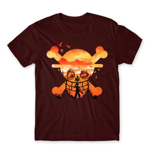 Bordó One Piece férfi rövid ujjú póló - Logo Silhouette