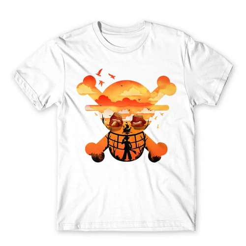 Fehér One Piece férfi rövid ujjú póló - Logo Silhouette