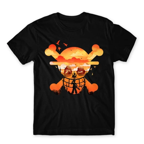 Fekete One Piece férfi rövid ujjú póló - Logo Silhouette