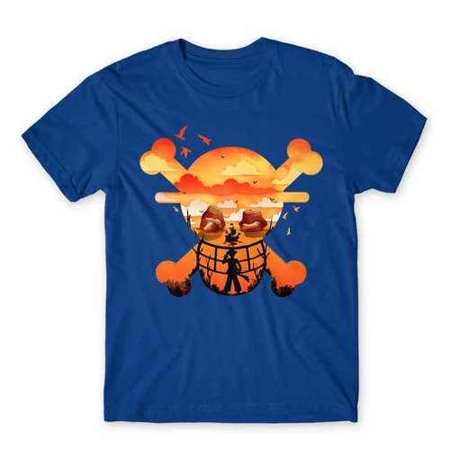 Királykék One Piece férfi rövid ujjú póló - Logo Silhouette
