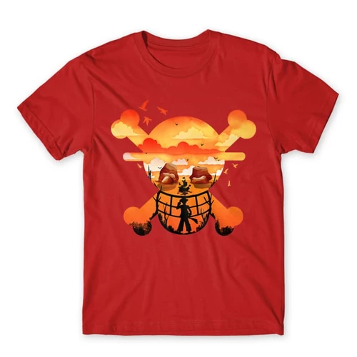 Piros One Piece férfi rövid ujjú póló - Logo Silhouette