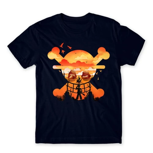Sötétkék One Piece férfi rövid ujjú póló - Logo Silhouette
