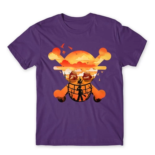 Sötétlila One Piece férfi rövid ujjú póló - Logo Silhouette