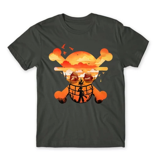 Sötétszürke One Piece férfi rövid ujjú póló - Logo Silhouette