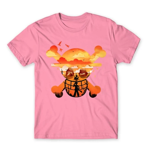 Világos rózsaszín One Piece férfi rövid ujjú póló - Logo Silhouette