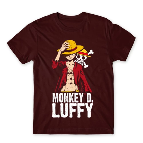 Bordó One Piece férfi rövid ujjú póló - Luffy Color
