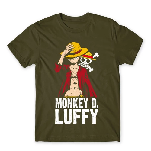 Khaki One Piece férfi rövid ujjú póló - Luffy Color