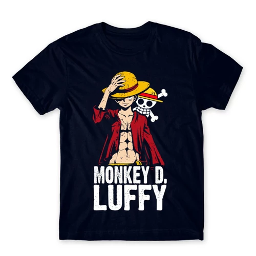 Sötétkék One Piece férfi rövid ujjú póló - Luffy Color