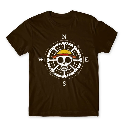 Barna One Piece férfi rövid ujjú póló - One Piece Compass