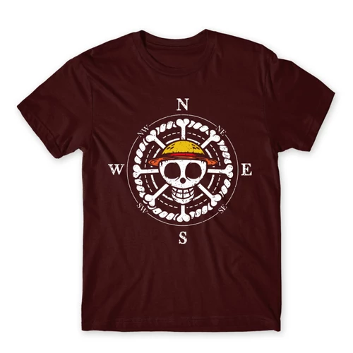 Bordó One Piece férfi rövid ujjú póló - One Piece Compass