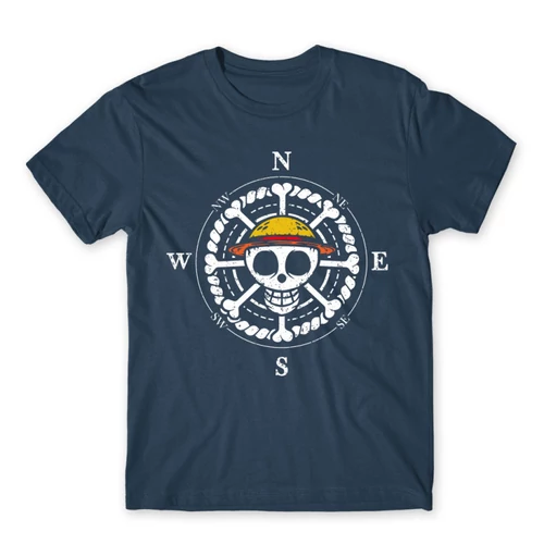 Denim One Piece férfi rövid ujjú póló - One Piece Compass