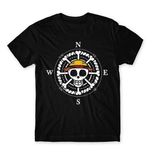 Fekete One Piece férfi rövid ujjú póló - One Piece Compass