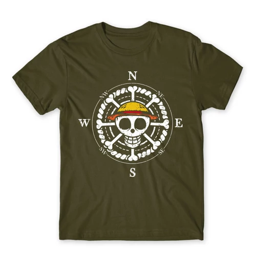 Khaki One Piece férfi rövid ujjú póló - One Piece Compass