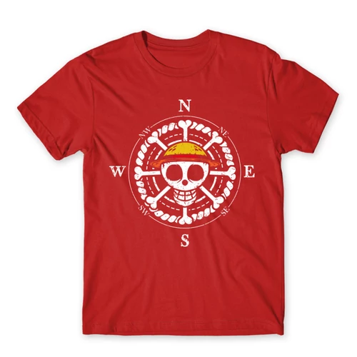 Piros One Piece férfi rövid ujjú póló - One Piece Compass