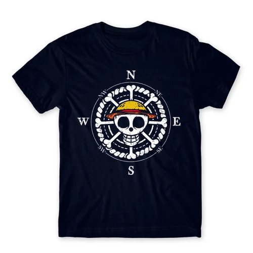 Sötétkék One Piece férfi rövid ujjú póló - One Piece Compass