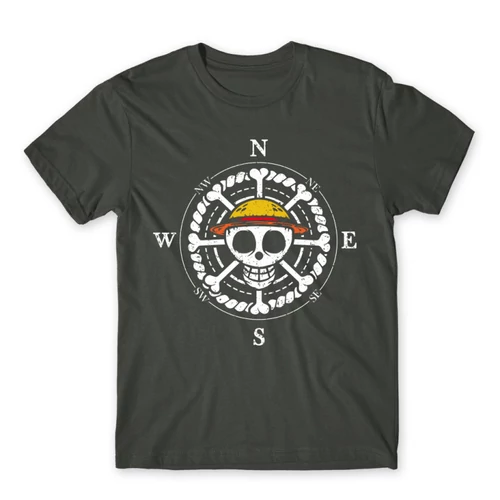 Sötétszürke One Piece férfi rövid ujjú póló - One Piece Compass