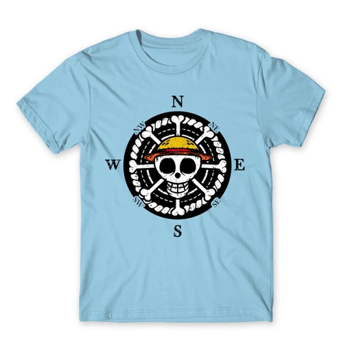 Világoskék One Piece férfi rövid ujjú póló - One Piece Compass