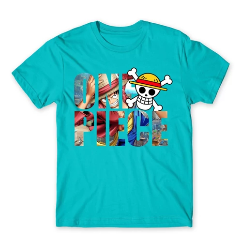 Atollkék One Piece férfi rövid ujjú póló - Text