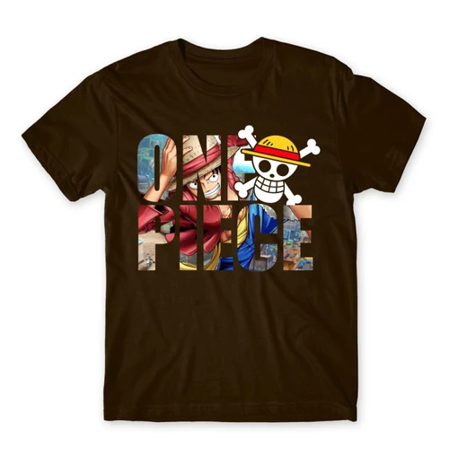 Barna One Piece férfi rövid ujjú póló - Text