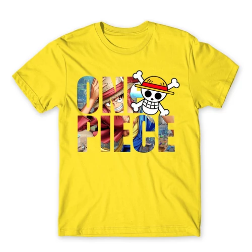Citromsárga One Piece férfi rövid ujjú póló - Text