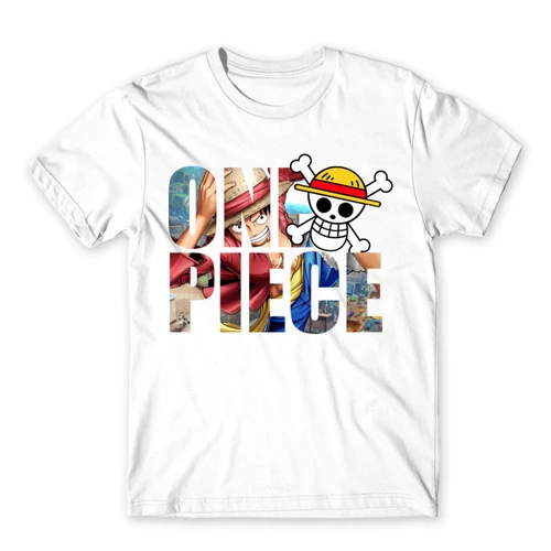 Fehér One Piece férfi rövid ujjú póló - Text