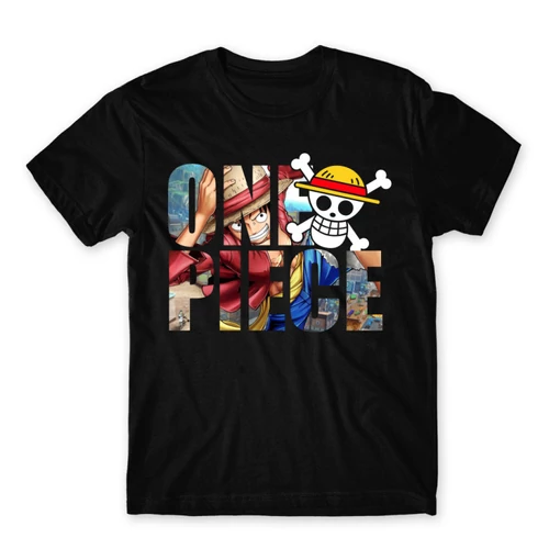 Fekete One Piece férfi rövid ujjú póló - Text