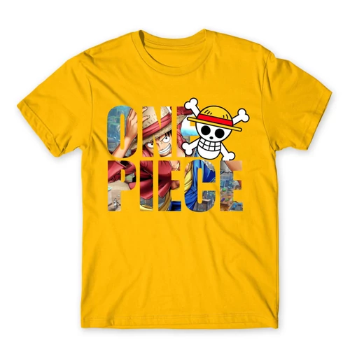 Sárga One Piece férfi rövid ujjú póló - Text