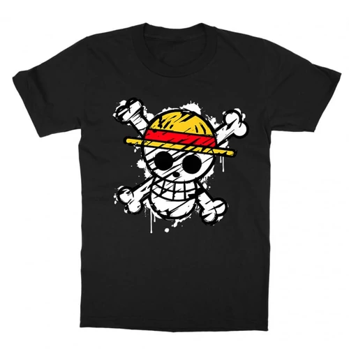 Fekete One Piece gyerek rövid ujjú póló - Grunge Logo