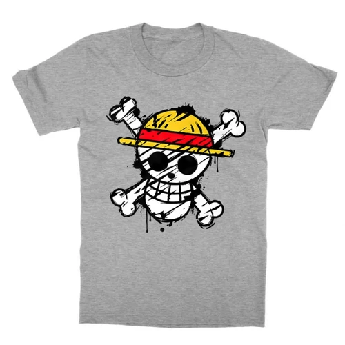 Sportszürke One Piece gyerek rövid ujjú póló - Grunge Logo