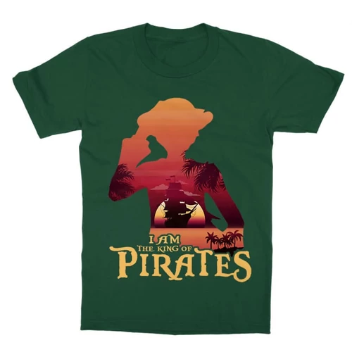 Sötétzöld One Piece gyerek rövid ujjú póló - I Am The King Of Pirates