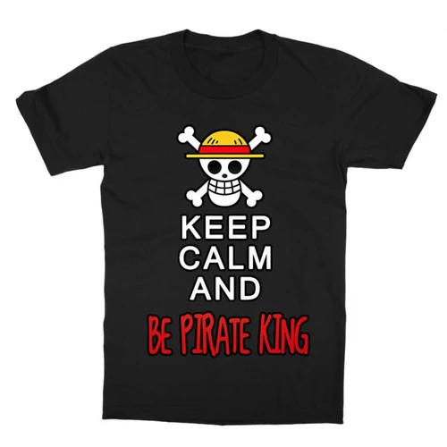 Fekete One Piece gyerek rövid ujjú póló - Keep Calm and Be Pirate King