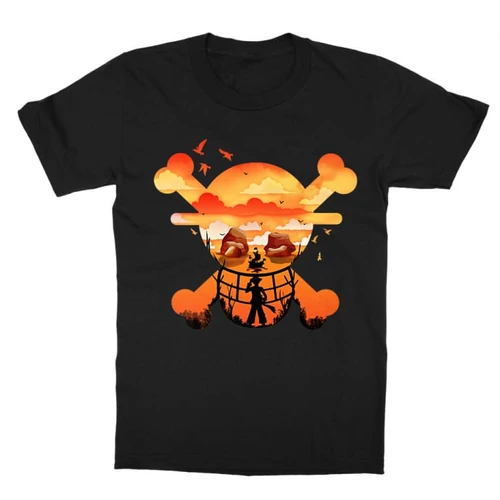 Fekete One Piece gyerek rövid ujjú póló - Logo Silhouette